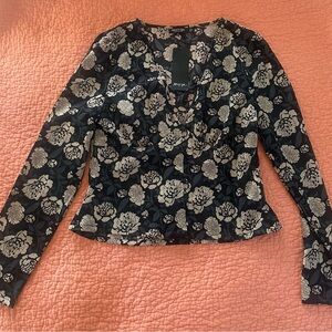 Nasty Gal Black and Cream Floral Blouse